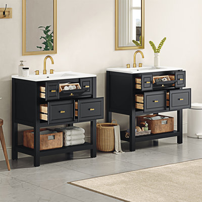 Ensemble de meuble-lavabo autoportant avec lavabo en céramique séparé