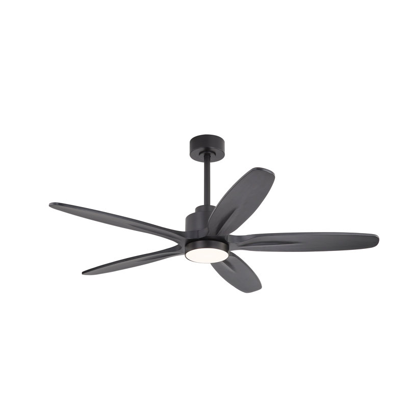 54 In 5 Solid Wood Blades Indoor Ceiling Fan With Integrated Led And Remote DC Motor, Black, Black, Black