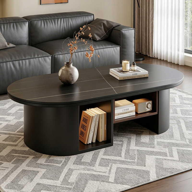 Table basse ovale en ardoise, 16.92" H x 47.24" L x 23.62" W