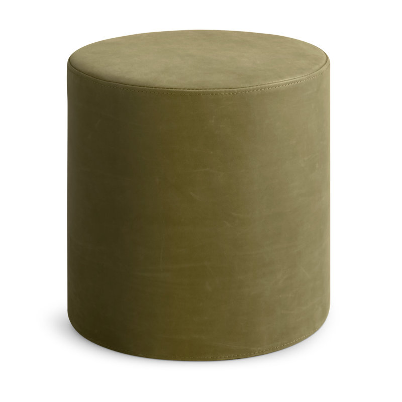 Bumper Upholstered Pouf, Loden Green Genuine Leather