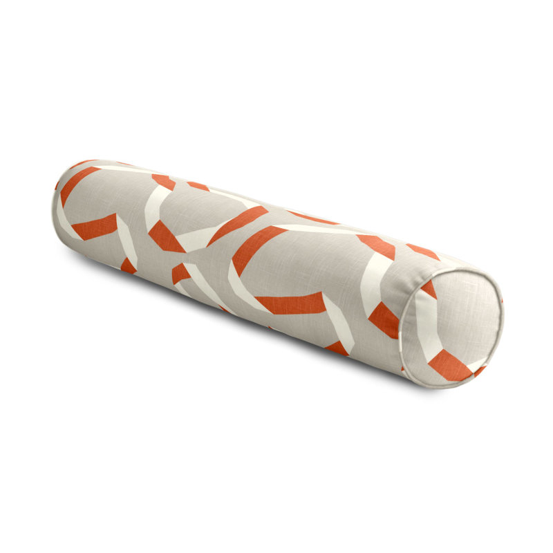 Vento Ribbon Bolster Pillow, Gray/Orange, 8" x 24"