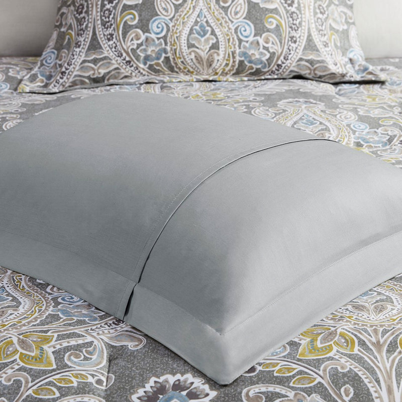 Housse de couette 5 pièces en coton gris pour lit très grand avec revers uni, King Duvet Cover + 4 Additional Pieces