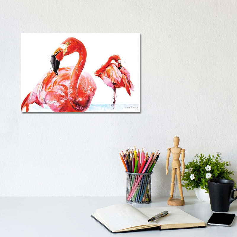Flamenco Wader 1 Piece Wrapped Canvas Painting, 20.32 cm H x 30.48 cm W
