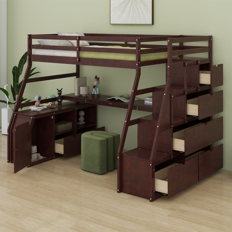 Lit mezzanine simple avec tiroirs Jeffree Kids, Espresso, Twin