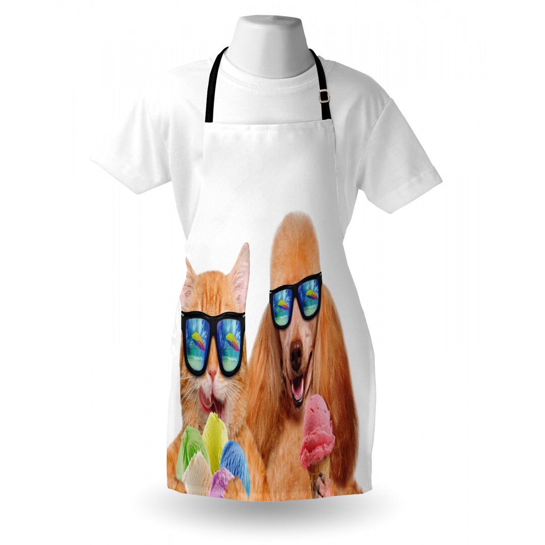 Schürze Katze Hund Haustier mit Sonnenbrille isst Eiscreme Retro Cool