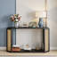 Console de 50 po pour entrée étroite avec plateau en flèche, décor en rotin noir et tablette ouverte pour le couloir et le salon-977097091