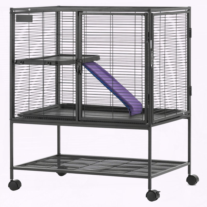 Cage en métal pour petits animaux à 2 niveaux avec plateau amovible et rampe antidérapante