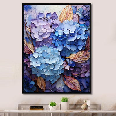 «Jefthy Blue Purple Hydrangea Majestic Mosaic», reproduction sur toile encadrée