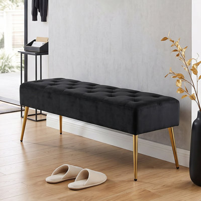 Banc capitonné en velours de style moderne du milieu du siècle, 44 po de largeur
