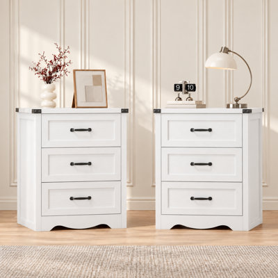Ensemble de 2 tables de chevet avec poignées en métal, rangement de chevet rustique à 3 tiroirs de 23,6 po pour la chambre à coucher