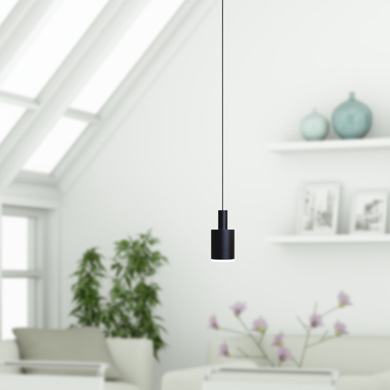Luminaire suspendu tambour 1 lumière DEL Essoura, Noir / Noir