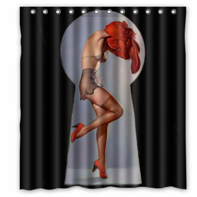 Retro Pin-Up Girl Shower Curtain - Vintage Canvas Art Style, Waterproof Polyester, Rings Included