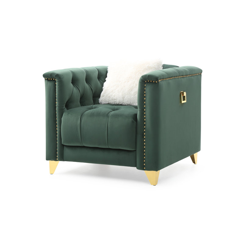 Fauteuil en velours Truluck, Or, Velours vert