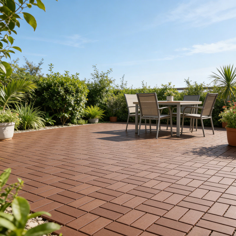 30.5cm L x 30.5cm W Plastic Interlocking Deck Deck Tile Kit, Brown