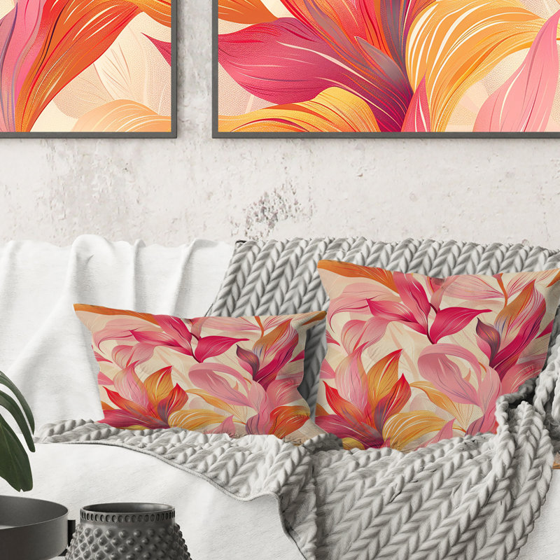 Coussin lombaire à motif floral rose et or rose II