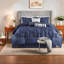 Elegant Navy 7-piece Bedding Sets, Polyester Tufted Design For Luxurious Home