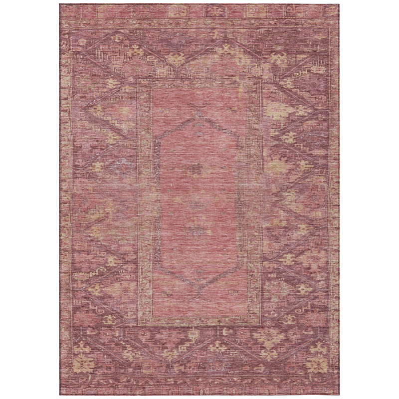 Machine Washable Indoor/Outdoor Xhevrie Blush Rug, Rectangle 10' x 14'