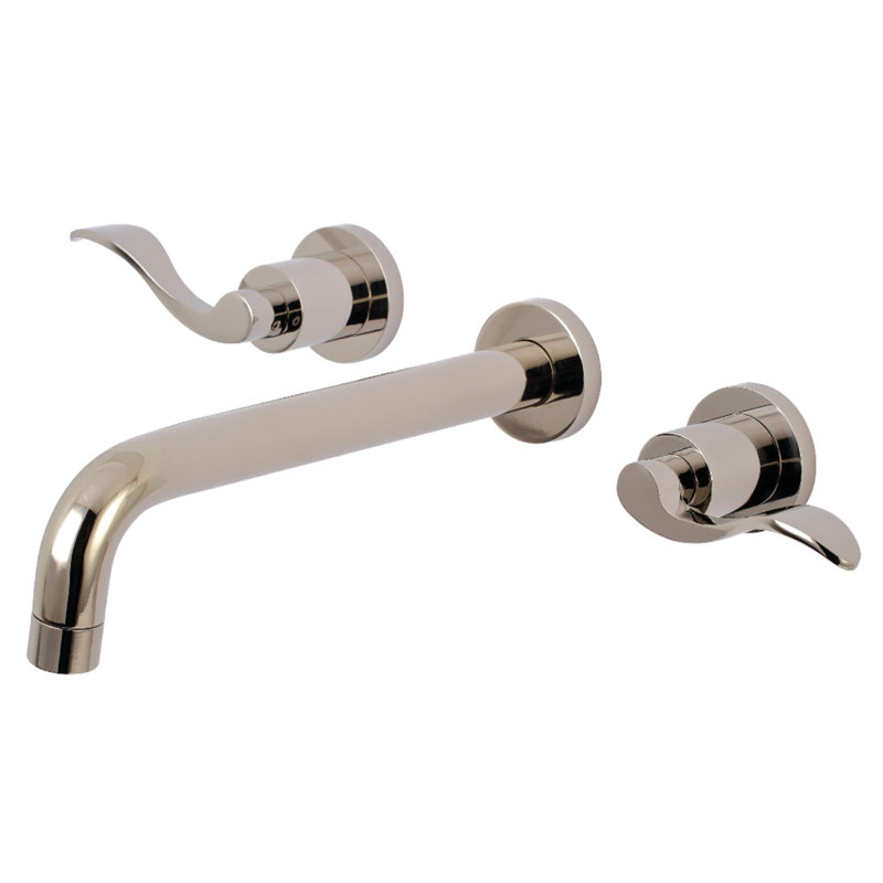 Kingston Brass NuWave Two-Handle 3-Hole Wall Mount Roman Tub Faucet, Polished Nickel
