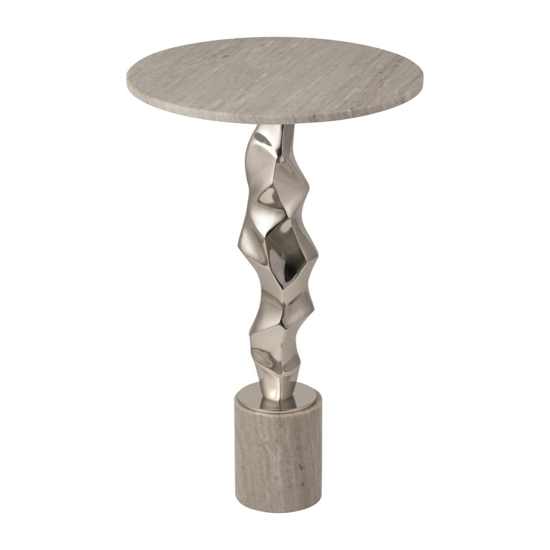 Lagretta Modern Metal and Marble Accent Table with Sculptural Aluminum Base, Contemporary Side Table with Sleek Design and Elegant Stone Top for Home Decor