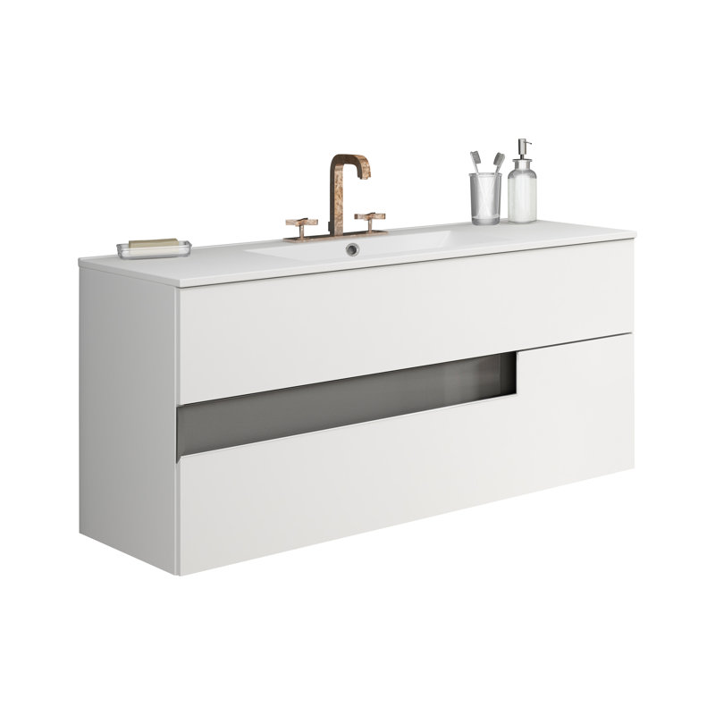 Malika 32'' Single Bathroom Vanity with Ceramic Top, White/Gray