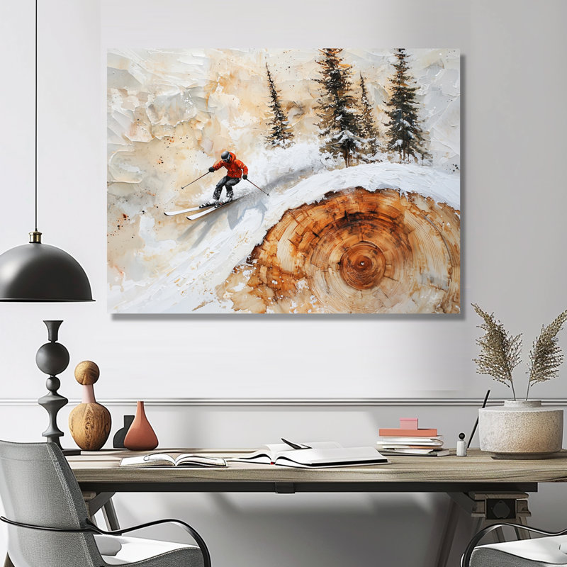 Sommet planeurs, ski dans un paysage d'hiver II - impression murale en métal ski, impression d'art moderne en métal