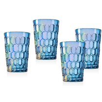 Drinking Glasses, Highball Glass 8PC Handblown Asymmetrical Glass w/Blue  Streak