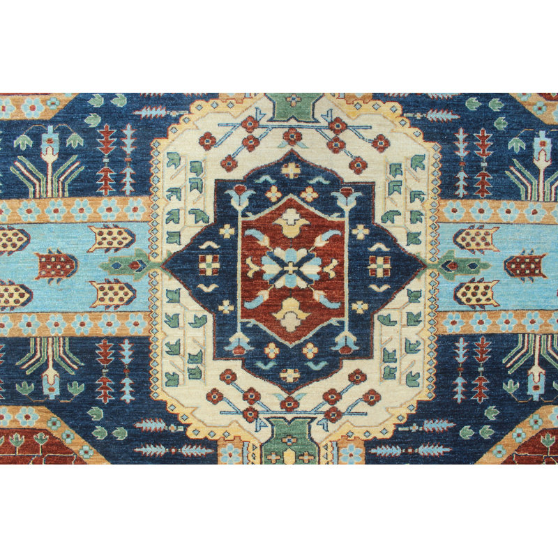Tapis à main one-of-kind noué la blue 9 pi 0 x 12 pi 3 laine area Altom