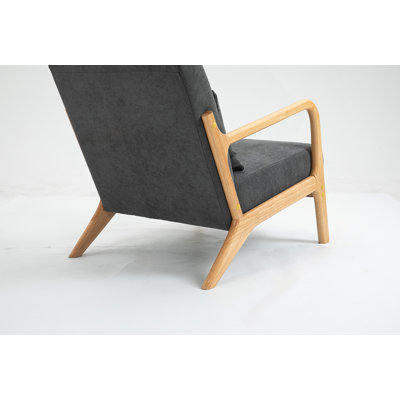 Mid Century Modern Accent Chair With Wood Frame, Upholstered Living Room Chairs With Waist Cushion, Reading Armchair For Bedroom Sunroom