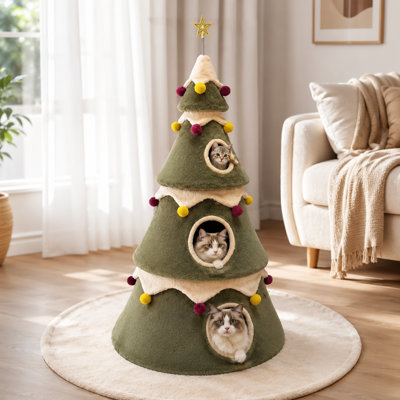 56" H Cat Condos Christmas Trees W / Condos & Tree Skirt