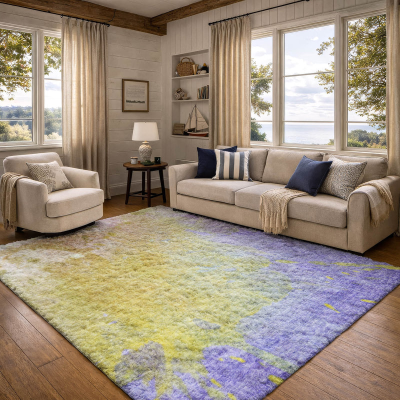 Premium Machine Washable Dream Shag ADS562 Abstract Rug, Wheat, 9' x 12'
