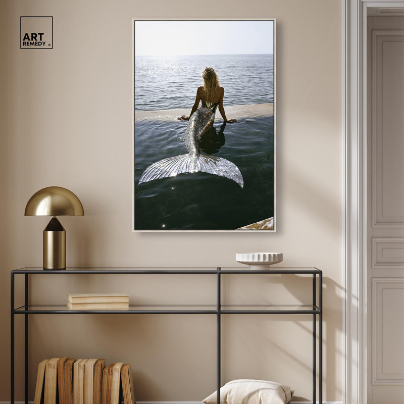 Mermaid Noon Canvas by Art Remedy, 55" H x 37" W, Floater Frame, Silver