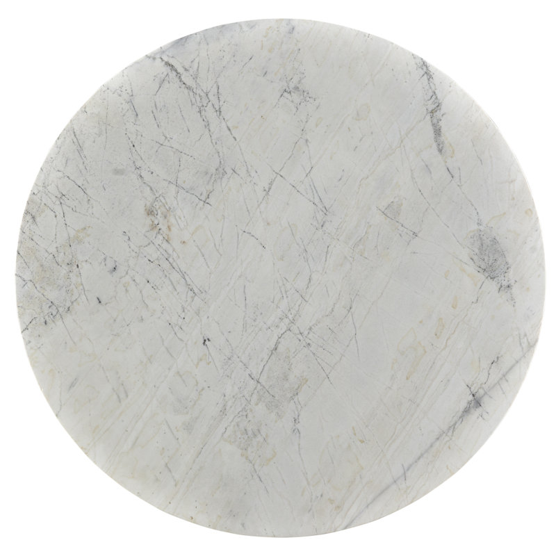 Round Marble and Acacia Wood Side Table