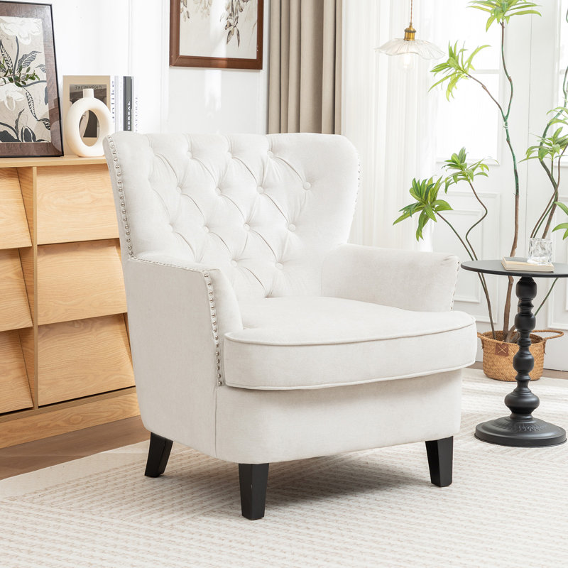 Acevedo Upholstered Linen Wingback Chair, Cream