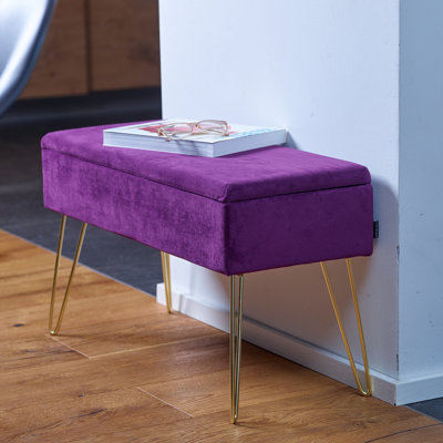  Sitzbank Scarlett, Polsterbank Mit Samtbezug, Aufbewahrungstruhe Rechteckig, Schminkbank Mit Stauraum, Metallbeine, Rosa 75 X 30 X 41,5 Cm