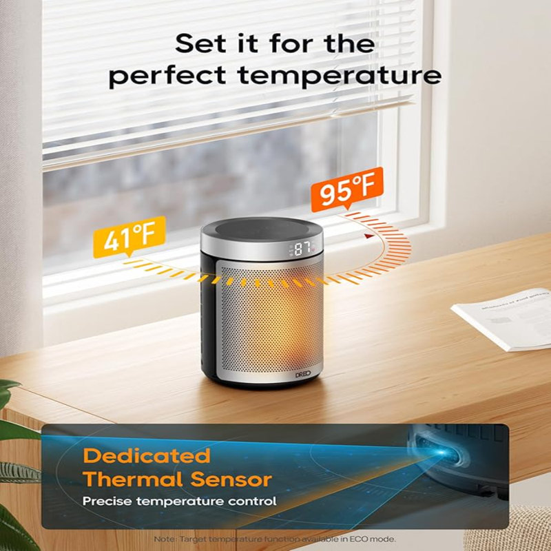 Silver Portable Electric Heater with Thermostat and Timer