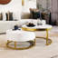 Table basse contemporaine contemporaine blanche et dorée avec fonction de nidification et pratique des tiroirs