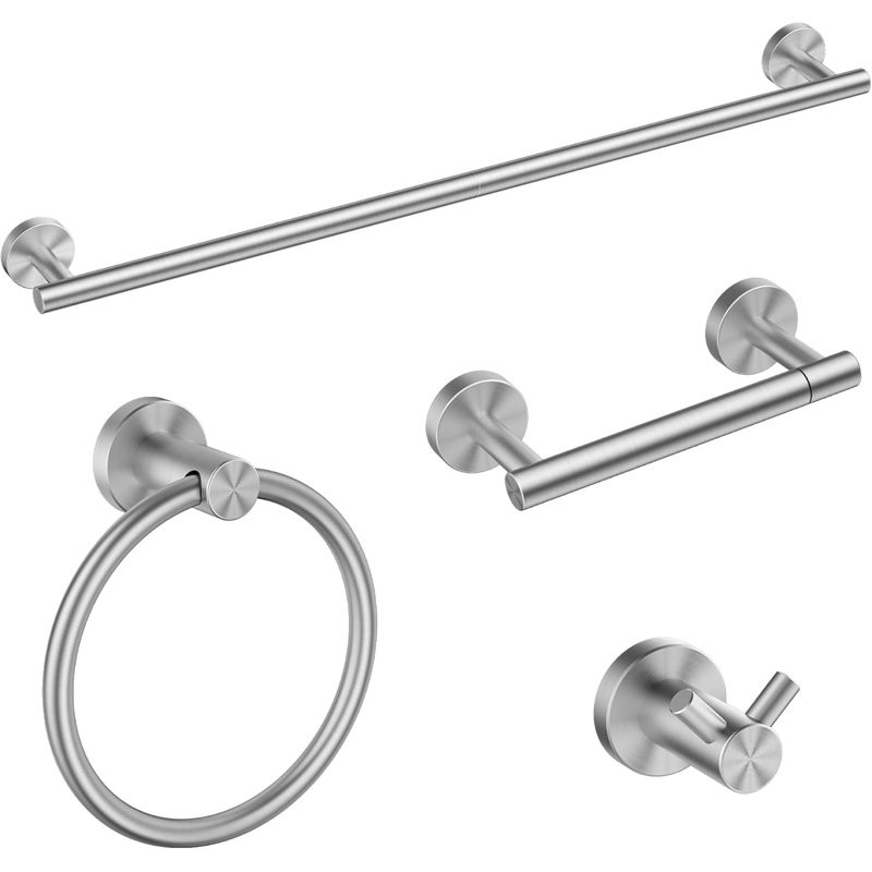 Premium Bathroom Hardware Set, SUS304 Stainless Steel Towel Bar, Ring, Toilet Paper Holder & Hooks, Modern Wall Mounted Towel Rack For Bathroom