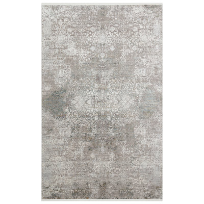 Tapis d'entrée élégant, 2,6 x 4,9 pieds, crème et gris | 100% viscose / acrylique, hauteur de poils de 0,3 po, 3500 g / m², tissé à la machine avec 2 000 000 points de fil | Facile à nettoyer, sécuritaire pour l'aspirateur et les taches, parfait pour toute entrée