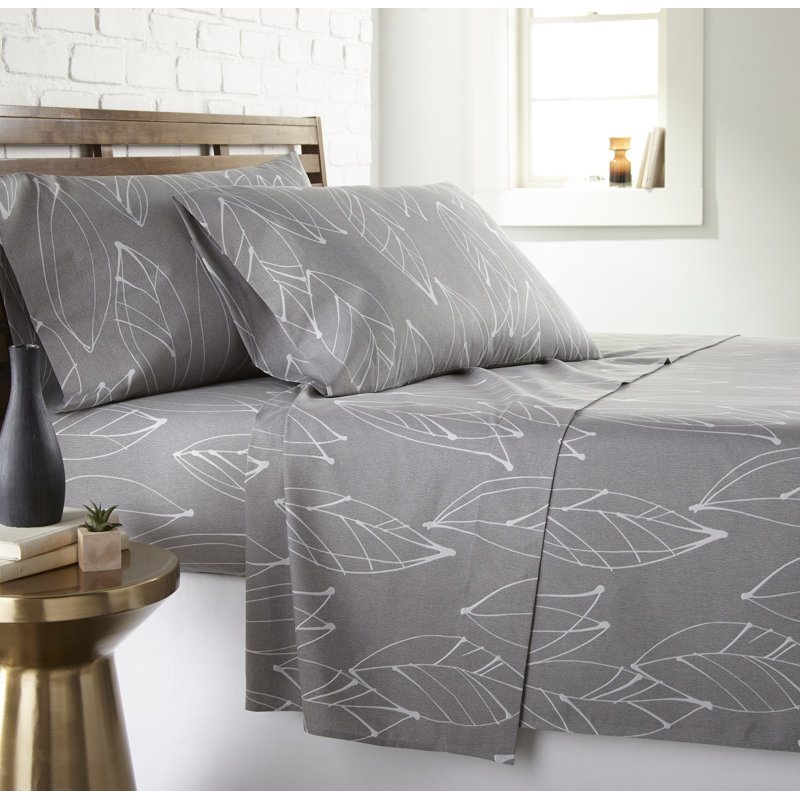 Vilano Choice Floral Microfiber Sheet Set, California King Sheet+Fitted Sheet + 2 Pillowcases, Gray