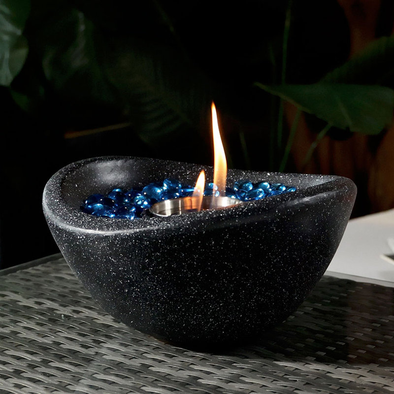 Concrete Tabletop Fireplace Was Burning Fire Pit Bowl - Indoor and Outdoor Use, Black