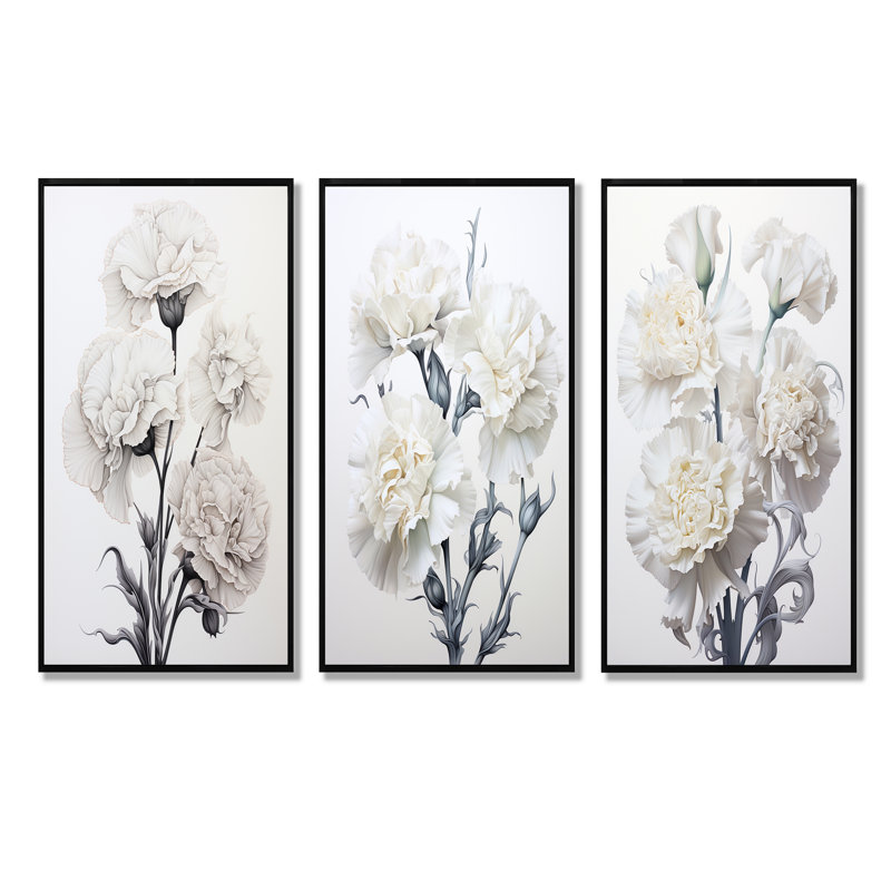 Monochrome Minimalism Carnations, Cadre flottant noir, H 40 po x l 60 po