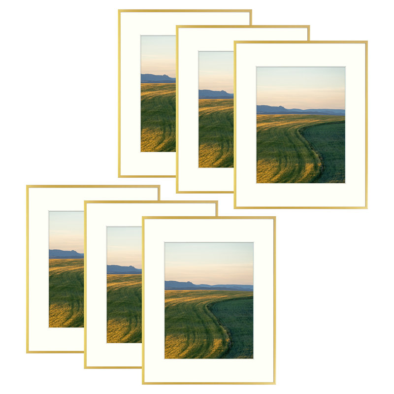 Ensemble de cadres photo en métal avec passe-partout - Basics by Wayfair ™, Or, 16 po x 20 po emmêlé à 11 po x 14 po