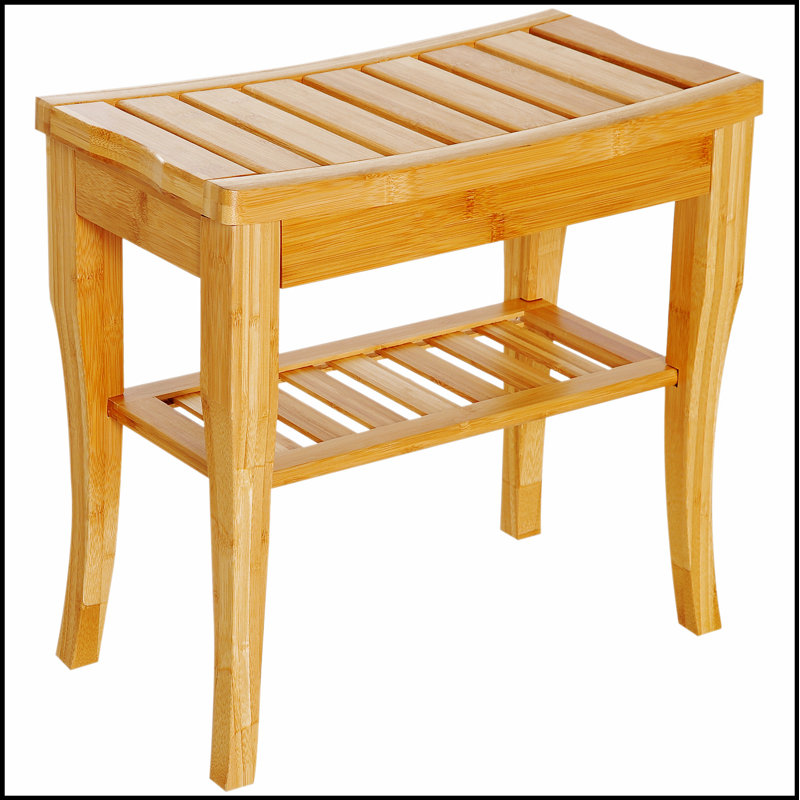 Long banc de douche en bambou, tabouret de douche spa en bois de 20 po avec tablette de rangement en dessous