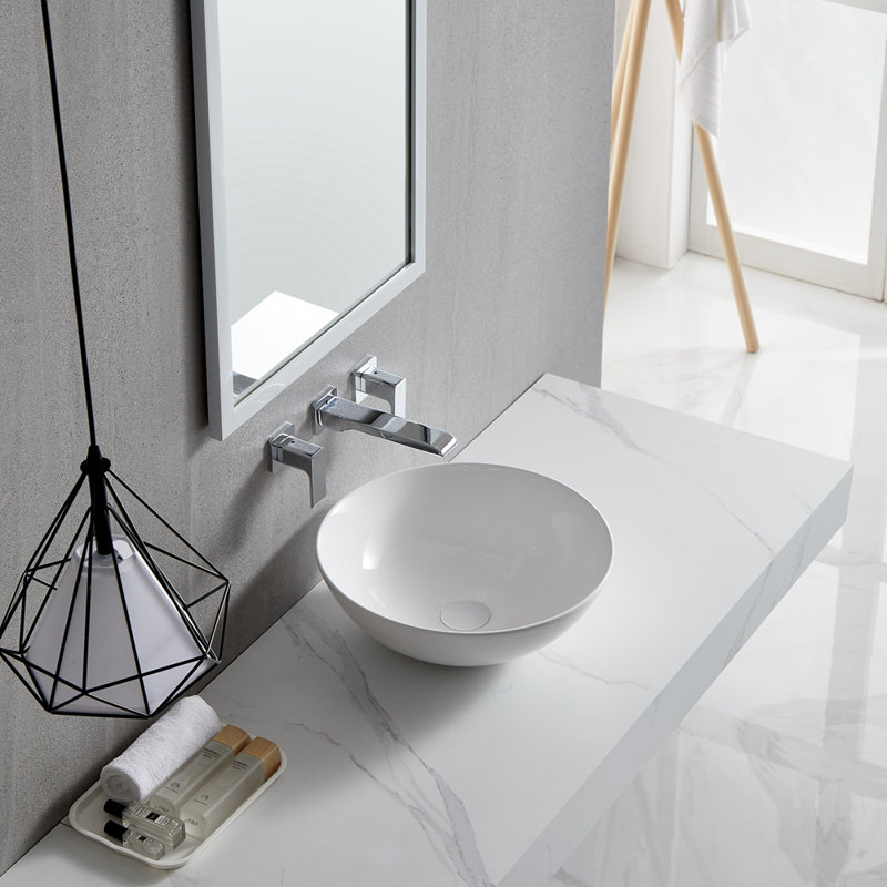 Bluesofa 16'' White Ceramic Circular Bathroom Sink
