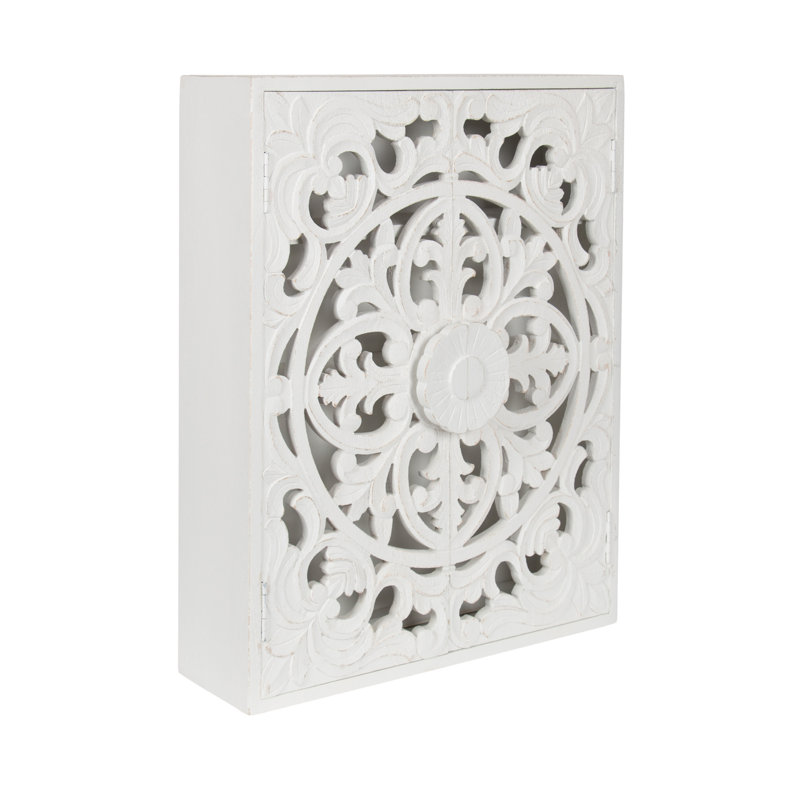 Saanvi Wood Carved Wall Cabinet, White, 28" H x 22" W x 6.50" D