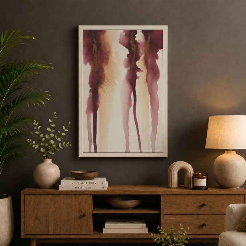 Burgundy Descent Minimalist 1 Piece Wrapped Canvas Wall Art, 18x12 - 45.7 x 30.5 cm, Sage Border