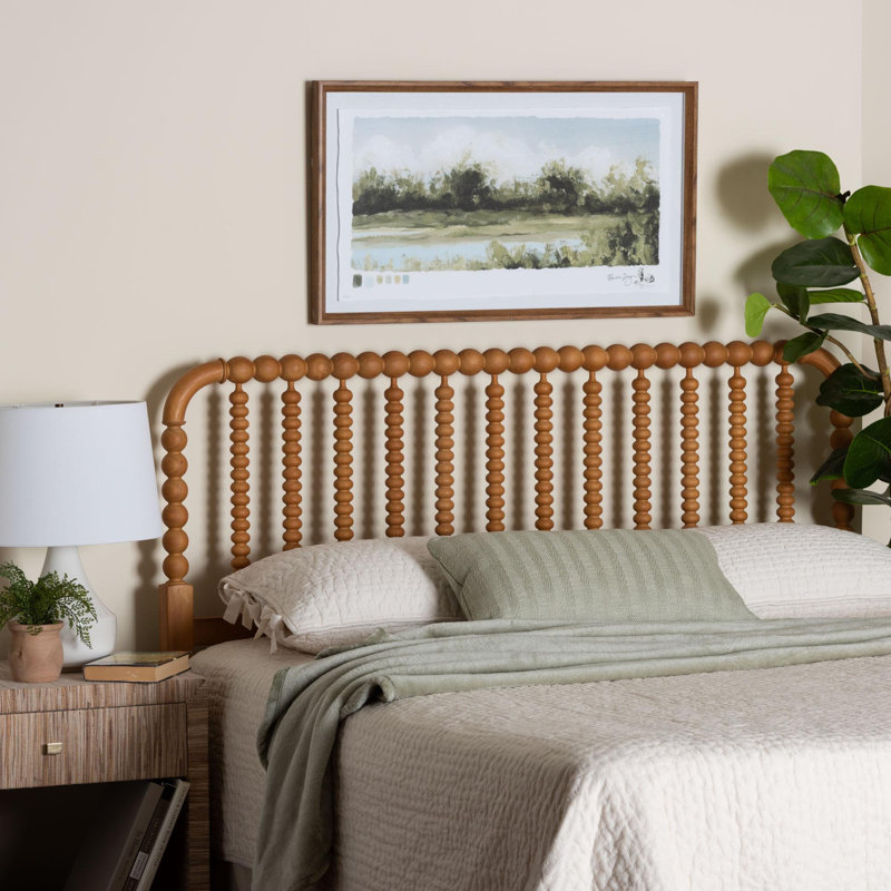 Baxton Studio Finley Turned Bobbin Headboard - Crafted Wood Panel with Decorative Spindle Design for Cottage Farmhouse Bedroom, King, Oak Brown