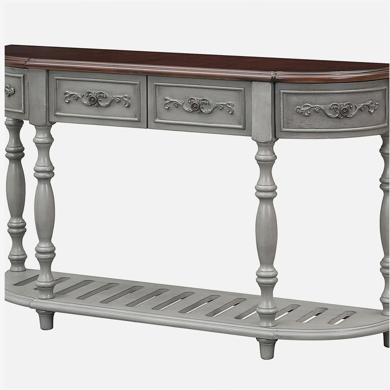 Canapé console 52 po moderne et contemporain avec table courbée pour hall d'entrée avec 4 tiroirs et 1 tablette, Bleu antique