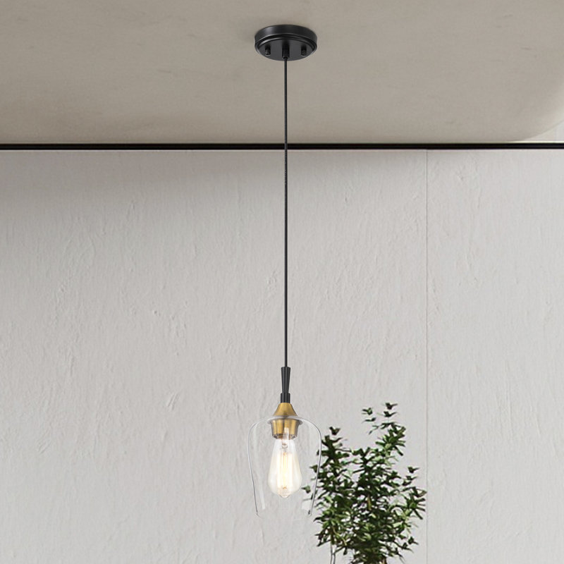 Laureen 1 - Light Dome Pendant, Black/Antique Brass