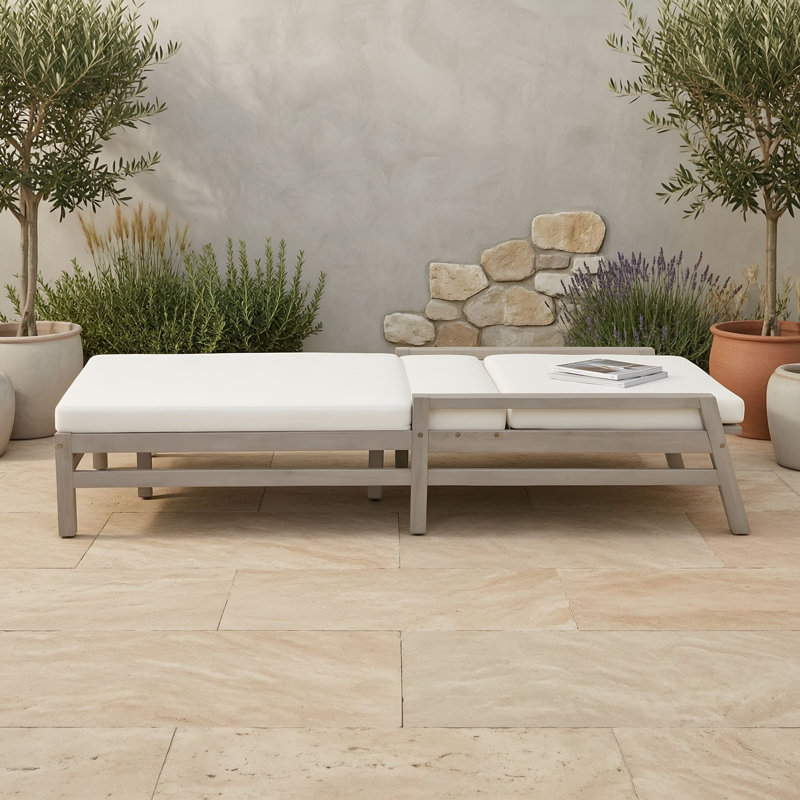 Chaise longue d'extérieur réglable en bois d'acacia avec coussins, Grey
